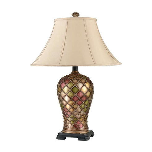 Vintage Table Lamp Colorful Vase Bronze Bedroom Living Room Cloth Shade Reading Lamps