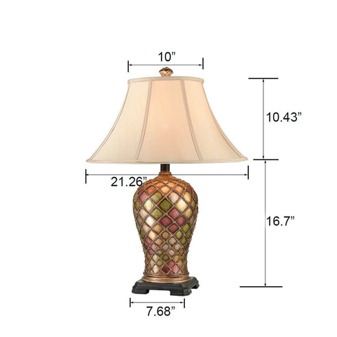 Vintage Table Lamp Colorful Vase Bronze Bedroom Living Room Cloth Shade Reading Lamps