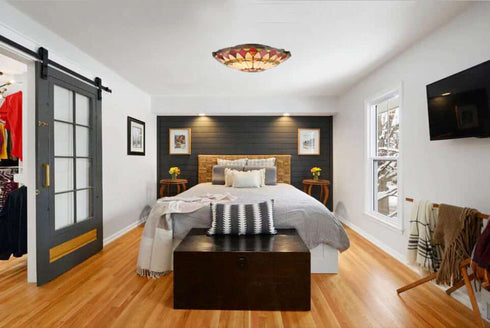 Vintage Tiffany Style Mission Semi Flush Ceiling Light