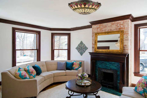 Vintage Tiffany Style Mission Semi Flush Ceiling Light