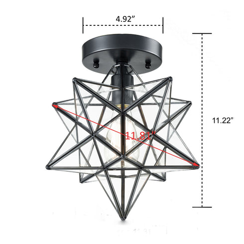 Industrial Moravian Star Ceiling Light with Clear Glass 12 Inches