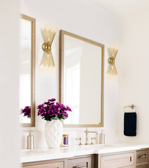 Wall Sconce Lamp Brass 2-Light Vanity Mid-Century Starburst