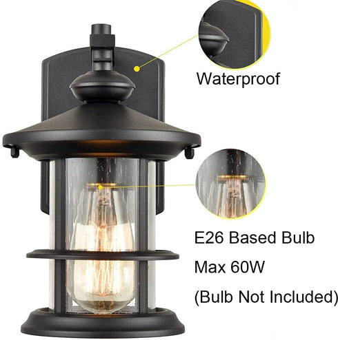 Wall Sconces for Outdoor use Weather-Resistant Seeded Glass Shade Modern Design Rust-Proof