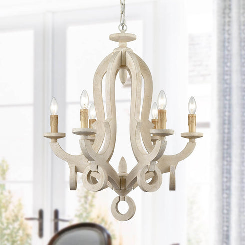 Weathered Wooden Chandeliers Rustic 6 Light Sculpted Candle Light Fixture