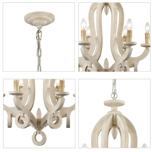 Weathered Wooden Chandeliers Rustic 6 Light Sculpted Candle Light Fixture