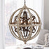 Weathered Wooden Globe Chandelier 5 Light Rustic Metal Crystal Ceiling Lights