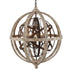 Weathered Wooden Globe Chandelier 5 Light Rustic Metal Crystal Ceiling Lights