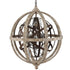 Weathered Wooden Globe Chandelier 5 Light Rustic Metal Crystal Ceiling Lights