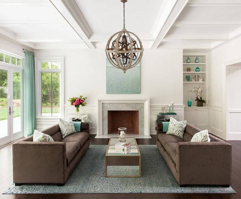 Weathered Wooden Globe Chandelier 5 Light Rustic Metal Crystal Ceiling Lights