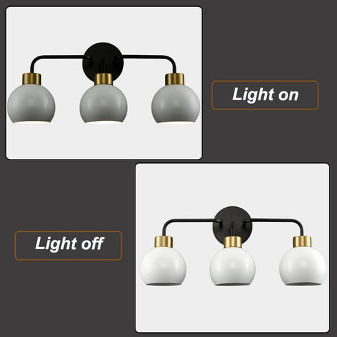 White Vanity Light Fixture Bathroom 3-Light Wall Light with White Metal Shade Over Mirror Lighting