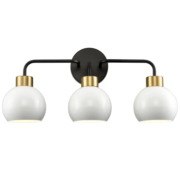 White Vanity Light Fixture Bathroom 3-Light Wall Light with White Metal Shade Over Mirror Lighting