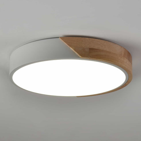 Minimalist White and Wood LED Flush Mount Ceiling Light