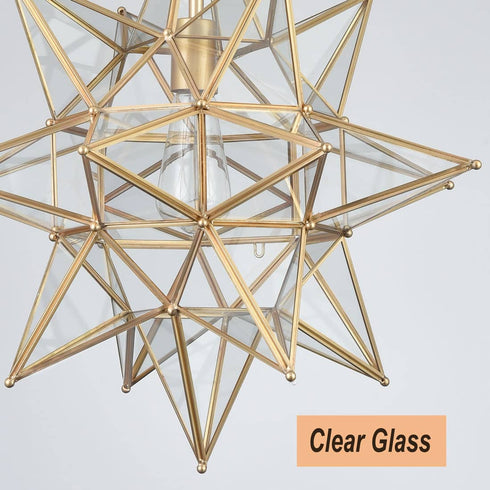 Modern Star Pendant Light Boho Gold Hanging Ceiling Light with Clear Glass