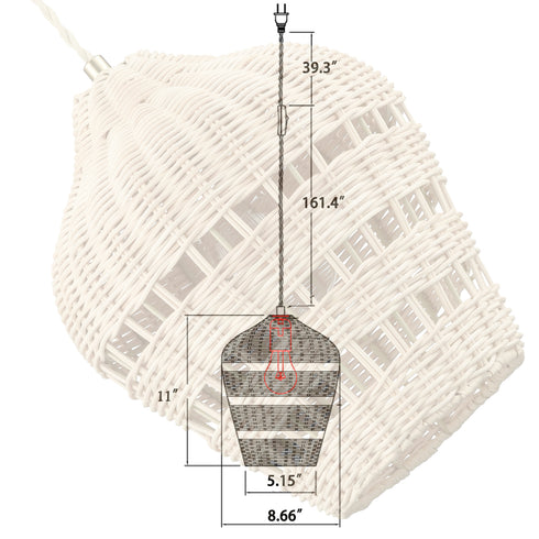Rattan Plug in Pendant Light Boho Hanging Light