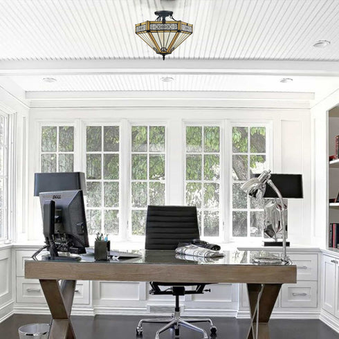 Tiffany Style Ceiling Light Stained Glass Semi Flush Mount Light