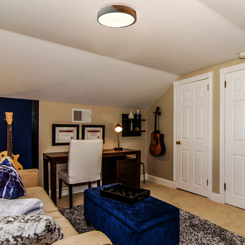 Minimalist White and Wood LED Flush Mount Ceiling Light