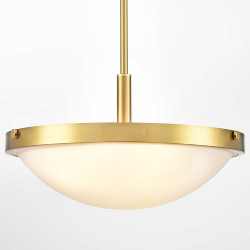 Mid Century Gold Pendant Light with Frosted Glass Shade