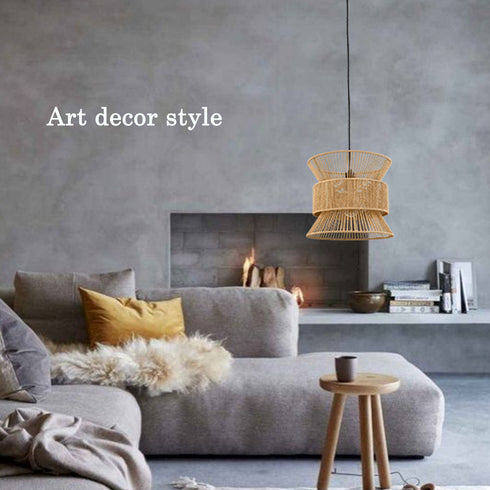 Plug in Pendant Light Rattan Hanging Lamp Boho On/Off Switch