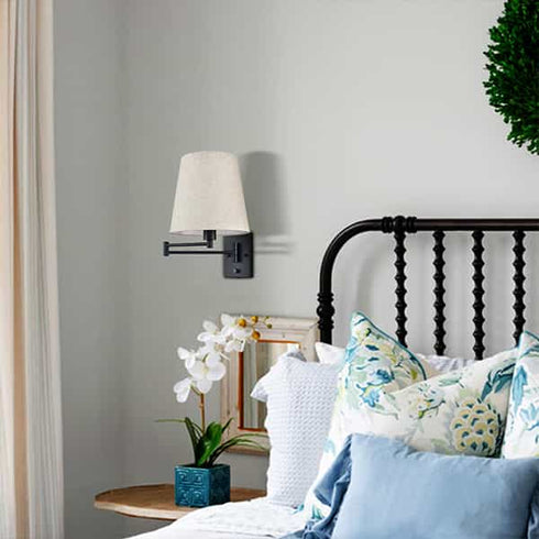 Black Swing Arm Wall Sconces Set of Two Plug in Wall Lamp