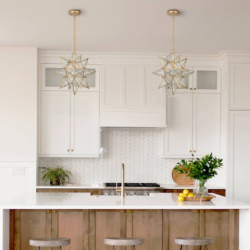 Modern Star Pendant Light Boho Gold Hanging Ceiling Light with Clear Glass