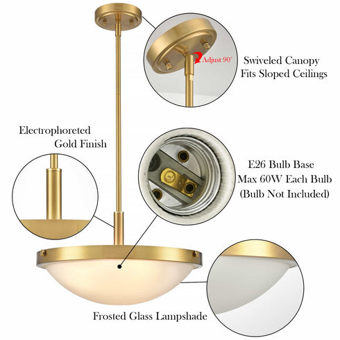 Mid Century Gold Pendant Light with Frosted Glass Shade