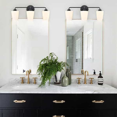 3-Light Black Bathroom Vanity Light Fixture with Milk Glass Shade