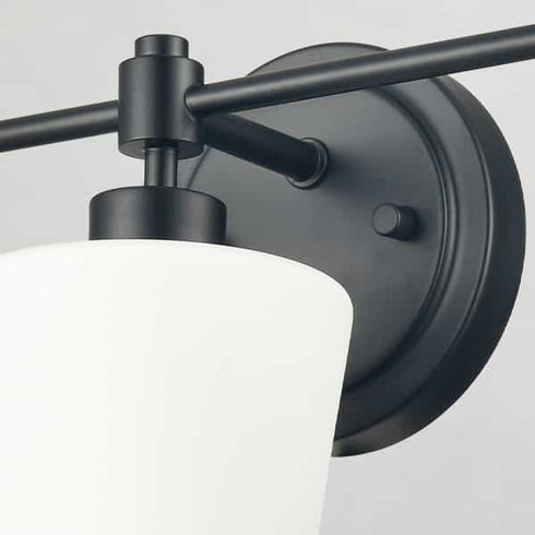 3-Light Black Bathroom Vanity Light Fixture with Milk Glass Shade