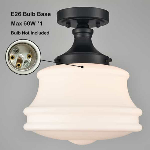 Black Ceiling Light Milk Glass Schoolhouse Light Fixture