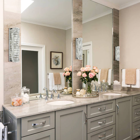 Crystal Bathroom Vanity Lights LED Stainless Steel, Chrome, 18.5-In