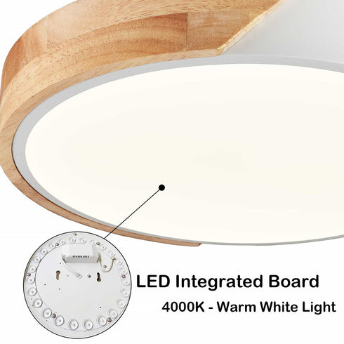 Minimalist White and Wood LED Flush Mount Ceiling Light
