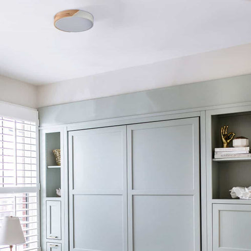 Minimalist White and Wood LED Flush Mount Ceiling Light