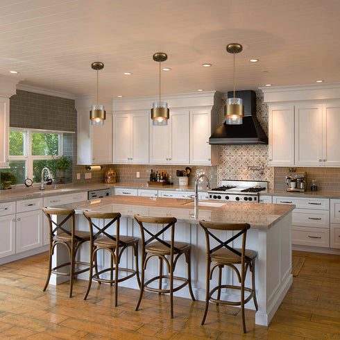 Modern Pendant Light Fixtures Over Kitchen Island Lighting Ceiling Hanging Farmhouse Metal Industrial Mini Cylinder Pendant Lighting Clear Glass Shade