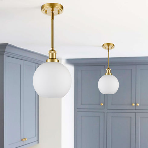 Milk Glass Globe Gold Pendant Light for Kitchen Rod-Hung