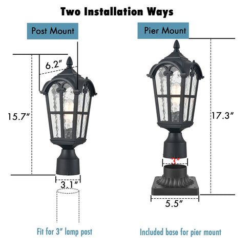 Industrial Outdoor Post Light Pillar Lantern with Pier Mount Matte Black