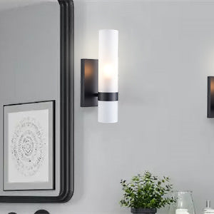 Black Vanity Light Bathroom Sconces Frosted Cylinder Glass