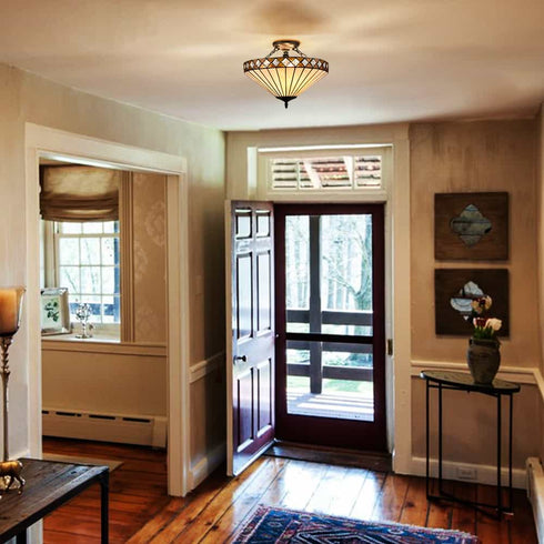 3-Light Tiffany Semi Flush Mount Ceiling Light