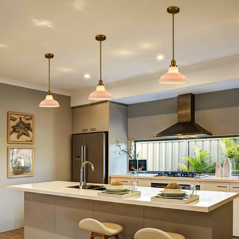 Modern Gold Pendant Light Fixture Kitchen Island with Dome Opal Glass