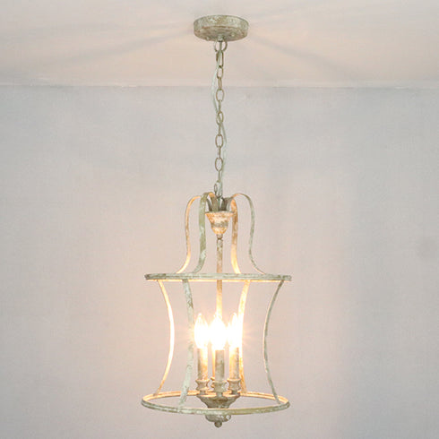 Farmhouse Chandelier 4-Light Distressed Off-White Dining Room Lighting