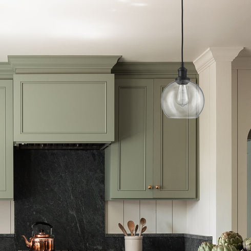 Modern Seeded Glass Globe Pendant Light Kitchen Island, Black