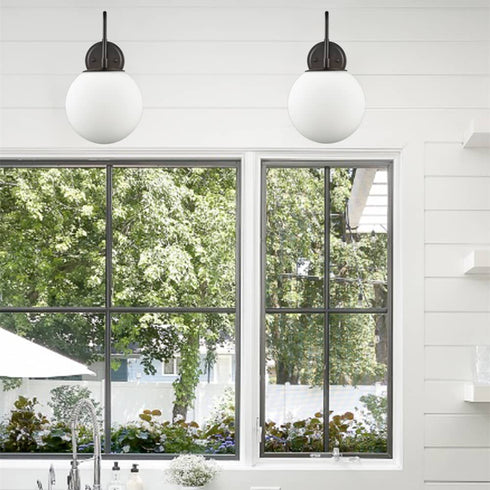 Modern Plug-in Wall Sconce Globe Swing Arm, Black with Switch