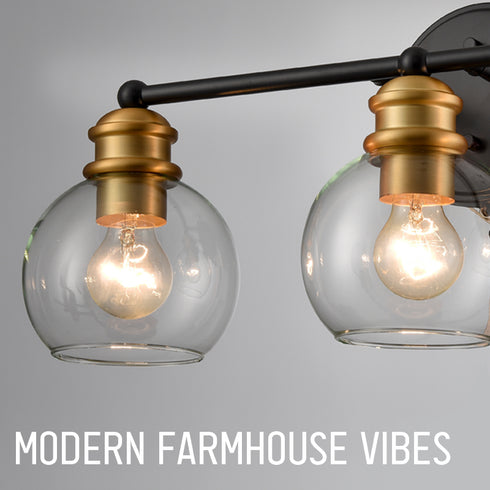 Farmhouse Black and Brass 4-Light Bathroom Globe Vanity Light
