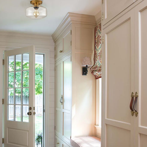 Modern Semi Flush Ceiling Lights Open Glass Drum Shade