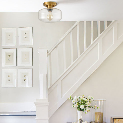 Modern Semi Flush Ceiling Lights Open Glass Drum Shade