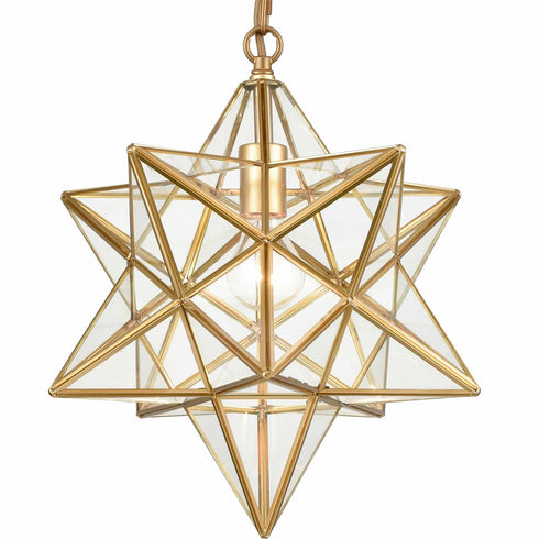Brass Moravian Star Pendant Lights Clear Glass Shade, 15-Inch