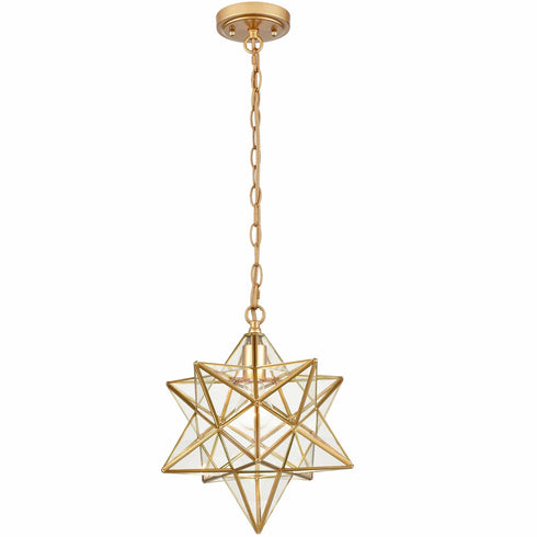 Brass Moravian Star Pendant Light 14-inch Clear Glass Shade