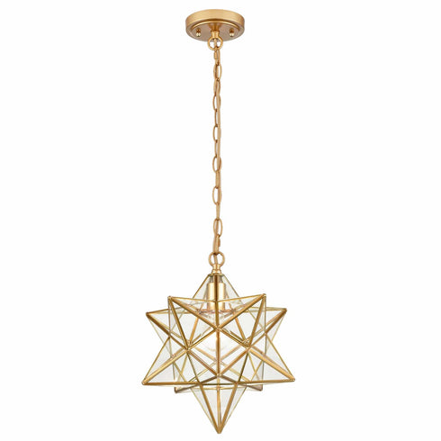 Brass Moravian Star Pendant Light 14-inch Clear Glass Shade