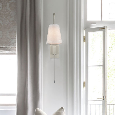 Plug-in Wall Sconce for Bedroom Lamps Set of 2 Pull Chain Switch, Brushed Nickel