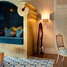 2-pack Modern Gold with white Fabric Wall Sconces with USB Charging Port|LED lighting|Twin on/off Switch for Bedroom