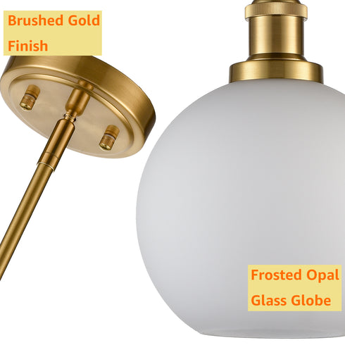 Milk Glass Globe Gold Pendant Light for Kitchen Rod-Hung