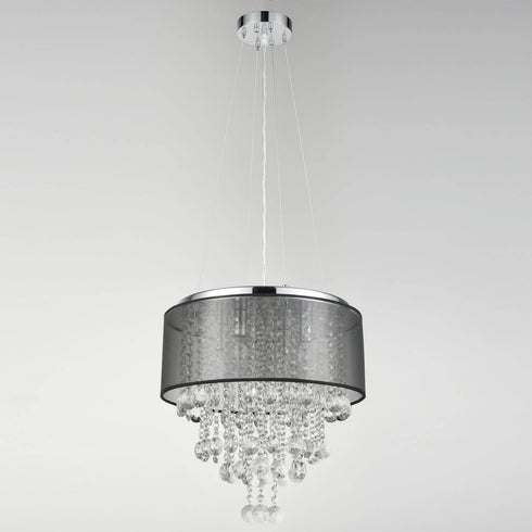 Modern Drum Black Sheer 4-Light Island Chrome Chandelier Crystal